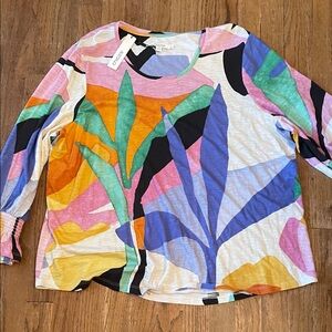 Chico’s size 4, (size 20) Multicolor Botanical Print Long Sleeve Top